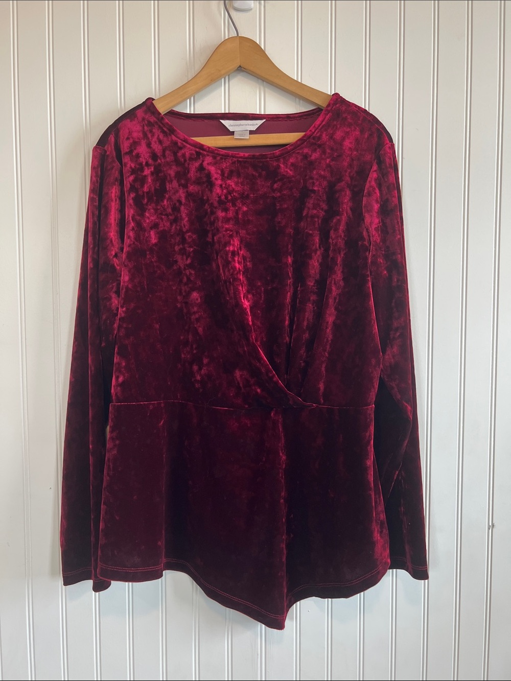 Christopher & Banks Velvet Peplum Top - Burgundy Cranberry Holiday Large